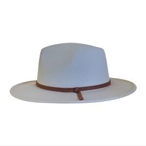 Crown Vintage Ivory Wide Brim Boho Chic Western Fedora Hat with Brown Band OS